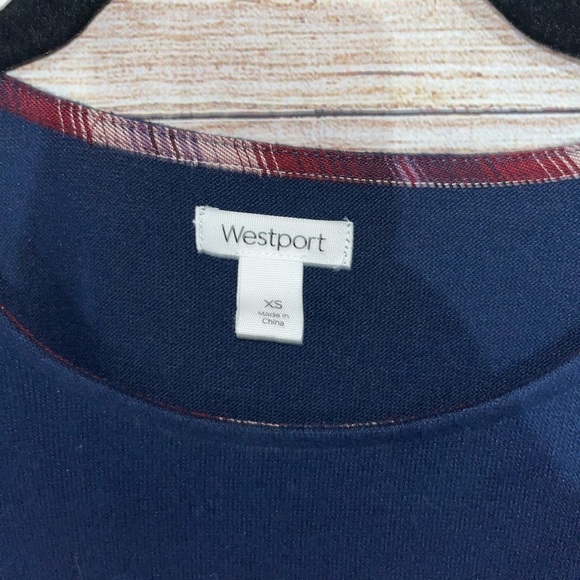 🤎3/$10 Westport Navy & Plaid Blouse XS - Picture 10 of 13